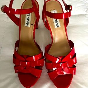 Ladies Red Steve Madden Heels Gently Worn Size 8